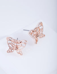Rose Gold Textured Butterfly Stud Earrings - link has visual effect only