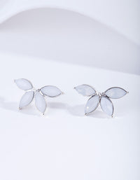 Silver Synthetic Opal Half Flower Stud Earrings - link has visual effect only