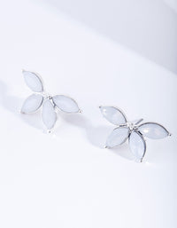 Silver Synthetic Opal Half Flower Stud Earrings - link has visual effect only