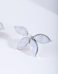 Silver Synthetic Opal Half Flower Stud Earrings - link has visual effect only