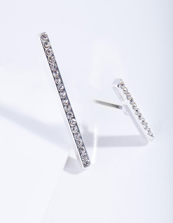 Silver Diamante Short & Long Stick Earrings