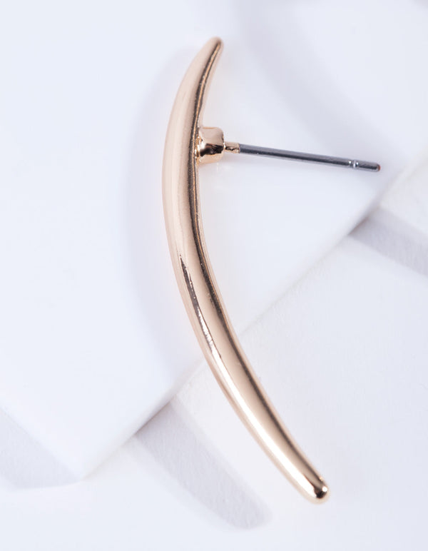 Gold Curved Bar Stud Earrings