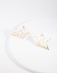 Złote kolczyki origami z ptakiem - link has visual effect only