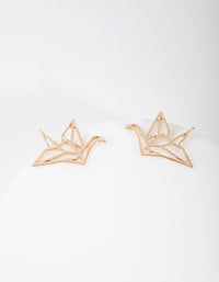 Złote kolczyki origami z ptakiem - link has visual effect only