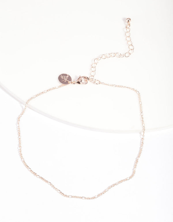 Rose Gold Fine Figaro Chain Choker Necklace