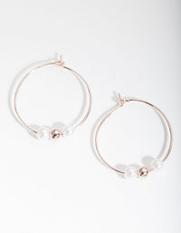 Rose Gold Pearl Bead Hoop Earrings - link has visual effect only