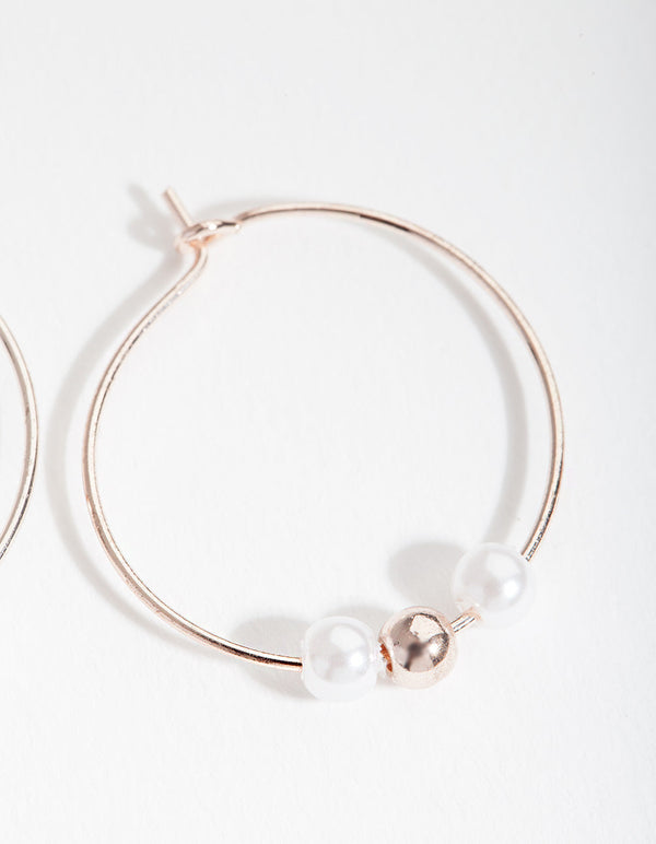 Rose Gold Pearl Bead Hoop Earrings