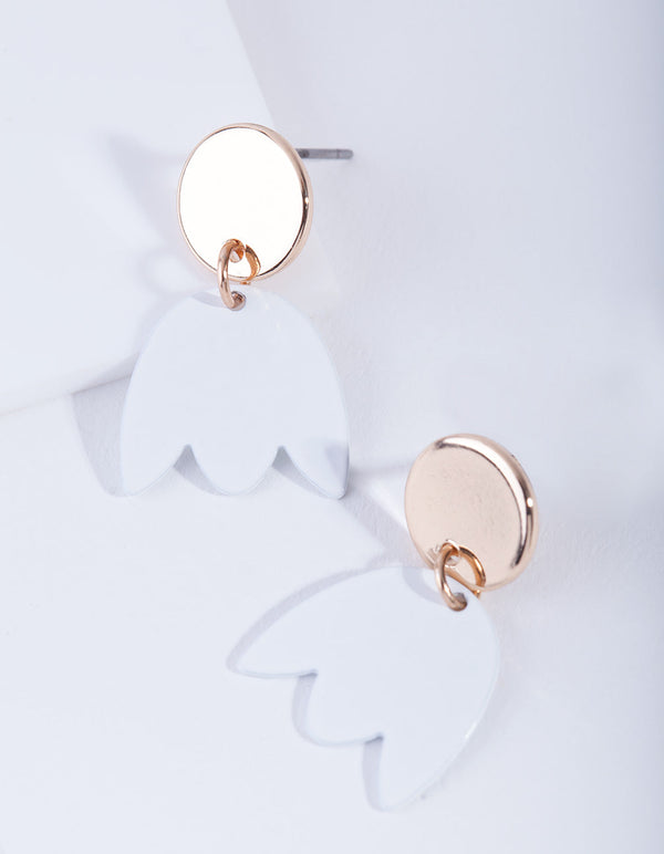 Gold White Flower Drop Earrings