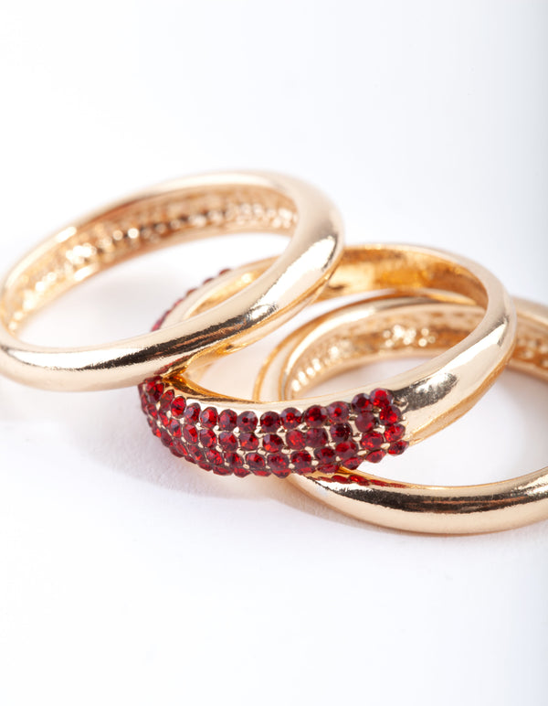 Złoty pierścionek z diamentami Curve Band, zestaw 3 sztuk