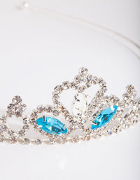 Dziecięca opaska tiara z kryształkami w kolorze srebra i akwamaryny - link has visual effect only