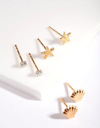 Gold Plated Sterling Silver Seaside Stud Earring 3 Pack - link has visual effect only