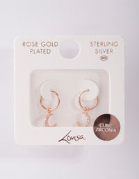 Rose Gold Plated Sterling Silver Cubic Zirconia Moon Hoop Earrings - link has visual effect only