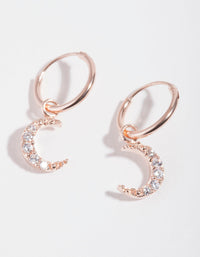 Rose Gold Plated Sterling Silver Cubic Zirconia Moon Hoop Earrings - link has visual effect only