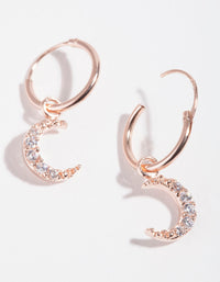 Rose Gold Plated Sterling Silver Cubic Zirconia Moon Hoop Earrings - link has visual effect only