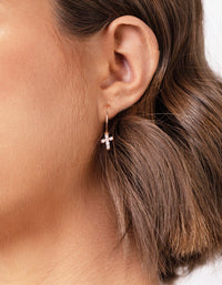 Rose Gold Plated Sterling Silver Cubic Zirconia Cross Hoop Earrings - link has visual effect only