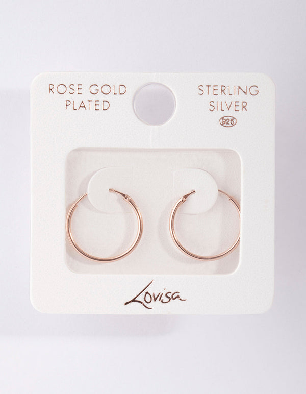 Rose Gold Plated Sterling Silver 16mm Plain Hoop Earrings