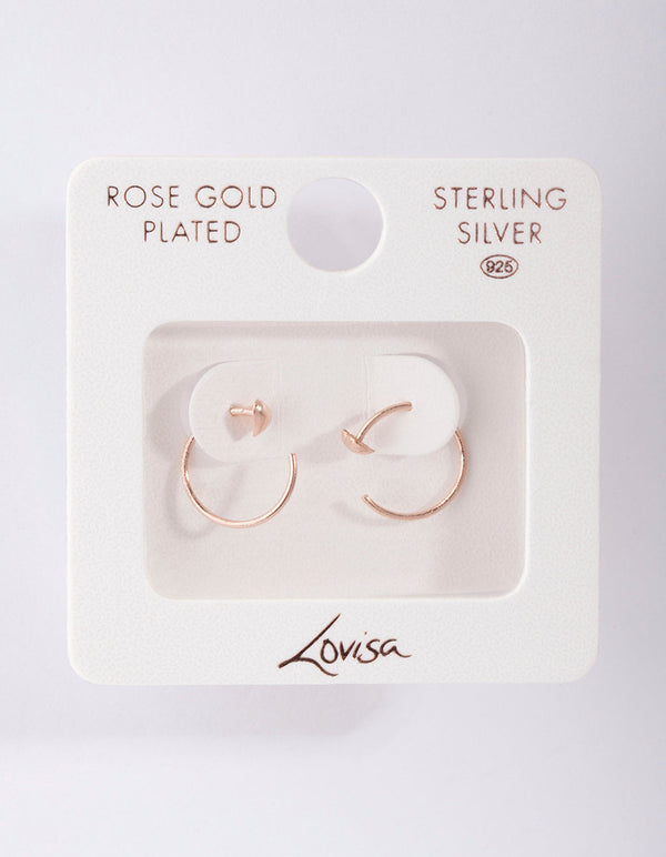 Rose Gold Plated Sterling Silver Heart Pull Through Hoop Earrings