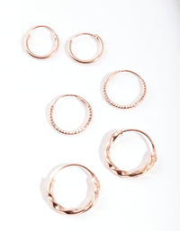 Rose Gold Plated Sterling Silver Textured Earring 3 Pack - link has visual effect only