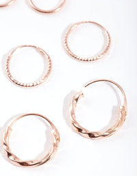 Rose Gold Plated Sterling Silver Textured Earring 3 Pack - link has visual effect only