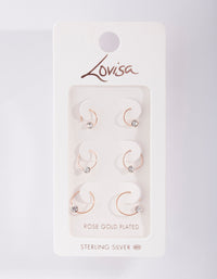 Rose Gold Plated Sterling Silver Graduating Diamante Hoop Earring 3 Pack - link has visual effect only