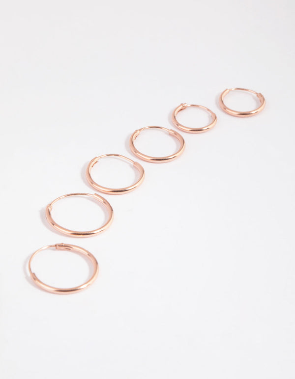 Rose Gold Plated Sterling Silver Plain Hoop Earring 3 Pack