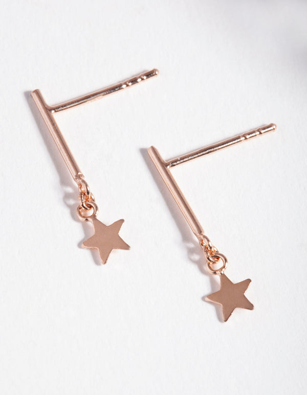 Rose Gold Plated Sterling Silver Star Drop Earrings