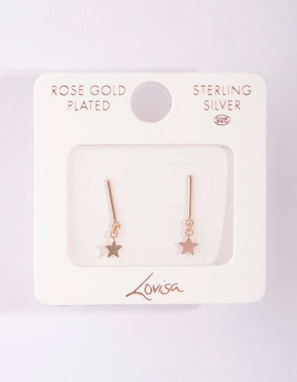 Rose Gold Plated Sterling Silver Star Drop Earrings