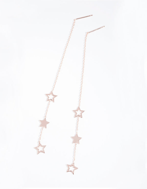 Rose Gold Plated Sterling Silver Star Thread Through Earrings