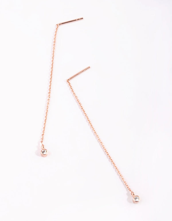 Rose Gold Plated Sterling Silver Thread Through Earrings