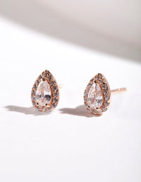 Rose Gold Plated Sterling Silver Cubic Zirconia Pear Halo Stud Earrings - link has visual effect only