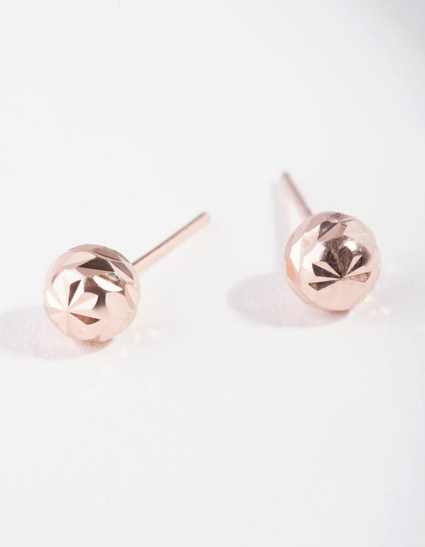 Rose Gold Plated Sterling Silver 5mm Diacut Ball Stud Earrings