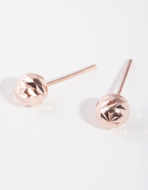 Rose Gold Plated Sterling Silver 5mm Diacut Ball Stud Earrings