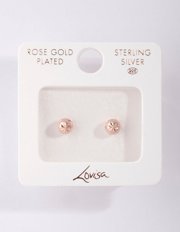 Rose Gold Plated Sterling Silver 5mm Diacut Ball Stud Earrings