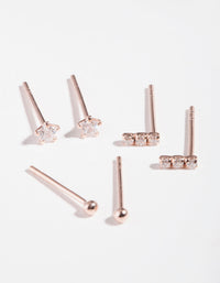 Rose Gold Plated Sterling Silver Cubic Zirconia Line Stud Earring 3 Pack - link has visual effect only