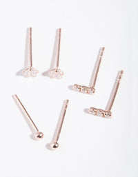 Rose Gold Plated Sterling Silver Cubic Zirconia Line Stud Earring 3 Pack - link has visual effect only