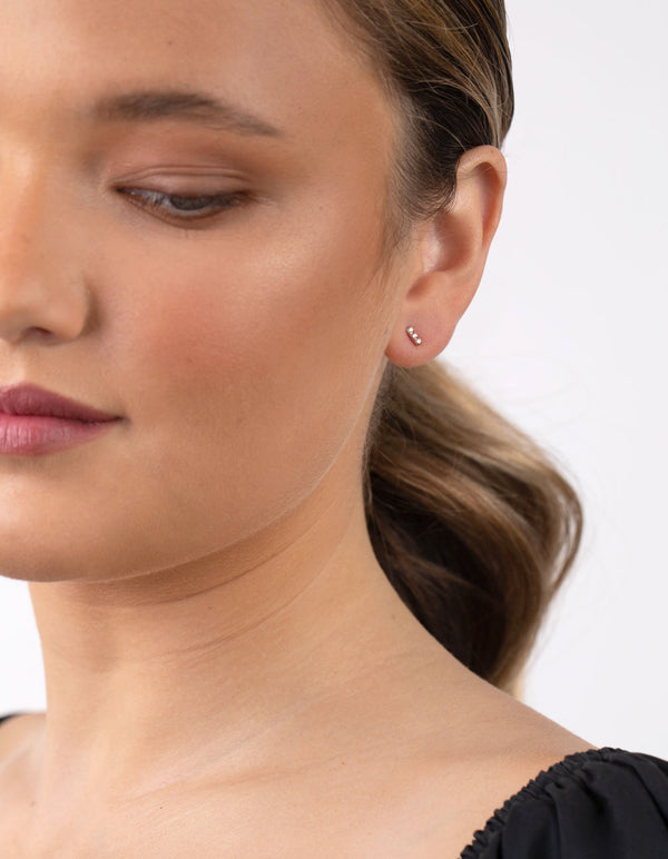 Rose Gold Plated Sterling Silver Cubic Zirconia Line Stud Earring 3 Pack