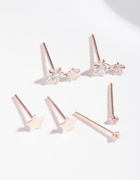 Rose Gold Plated Sterling Silver Cubic Zirconia Star Stud Earring 3 Pack - link has visual effect only