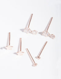 Rose Gold Plated Sterling Silver Cubic Zirconia Star Stud Earring 3 Pack - link has visual effect only