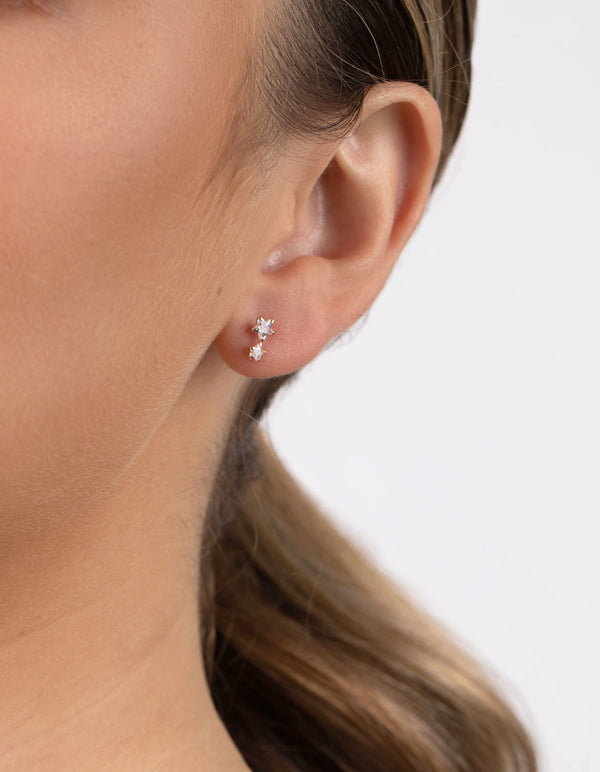 Rose Gold Plated Sterling Silver Cubic Zirconia Star Stud Earring 3 Pack
