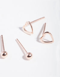 Rose Gold Plated Sterling Silver Ball and Heart Stud Earring 2 Pack - link has visual effect only