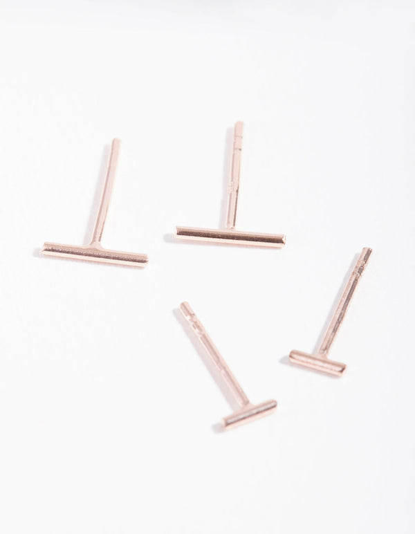 Rose Gold Plated Sterling Silver Stick Stud Earring 2 Pack