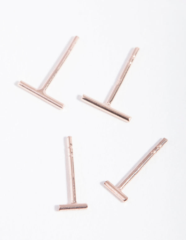 Rose Gold Plated Sterling Silver Stick Stud Earring 2 Pack