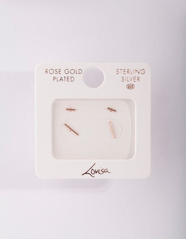 Rose Gold Plated Sterling Silver Stick Stud Earring 2 Pack