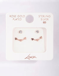 Rose Gold Plated Sterling Silver Diamante Heart Stud Earring 2 Pack - link has visual effect only