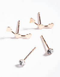 Rose Gold Plated Sterling Silver Diamante Heart Stud Earring 2 Pack - link has visual effect only