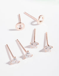 Rose Gold Plated Sterling Silver Cubic Zirconia Geo Stud Earring 3 Pack - link has visual effect only
