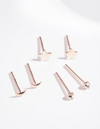 Rose Gold Plated Sterling Silver Celestial Stud Earring 3 Pack - link has visual effect only