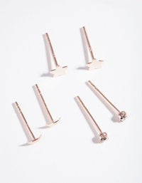 Rose Gold Plated Sterling Silver Celestial Stud Earring 3 Pack - link has visual effect only