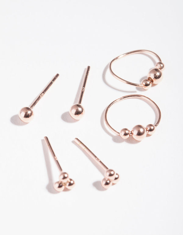 Rose Gold Plated Sterling Silver Ball Cluster Earring 3 Pack