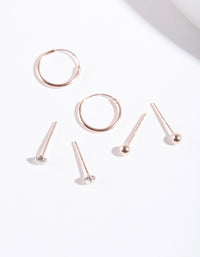 Rose Gold Plated Sterling Silver Diamante Ball and Hoop Earring 3 Pack - link has visual effect only